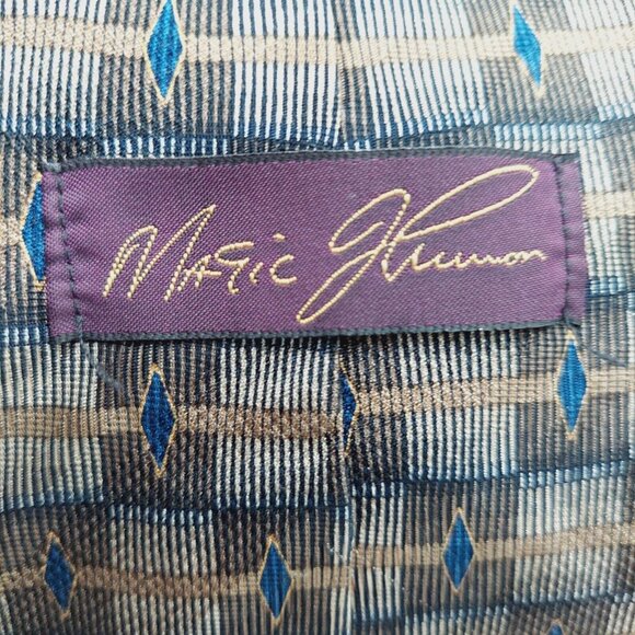 Magic Johnson 100% Silk Men's Neck Tie 3.5" W x 57" L Brown Blue Geometric - Picture 5 of 8